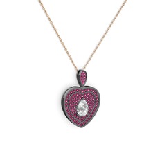 Damla Kalp Kolye - Beyaz zirkon ve rodolit garnet 925 ayar siyah rodyum kaplama gümüş kolye (40 cm gümüş rolo zincir) #kkudf6