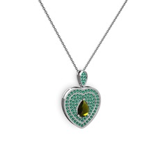 Damla Kalp Kolye - Peridot ve yeşil kuvars 14 ayar beyaz altın kolye (40 cm gümüş rolo zincir) #knulxz