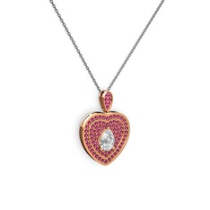 Damla Kalp Kolye - Beyaz zirkon ve rodolit garnet 8 ayar rose altın kolye (40 cm gümüş rolo zincir) #kq57v8