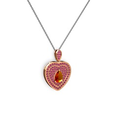 Sitrin ve rodolit garnet 8 ayar rose altın kolye (40 cm gümüş rolo zincir)