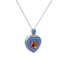 Damla Kalp Kolye - Sitrin ve lab safir 925 ayar gümüş kolye (40 cm beyaz altın rolo zincir) #kyxpxx