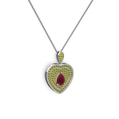 Damla Kalp Kolye - Kök yakut ve peridot 14 ayar beyaz altın kolye (40 cm gümüş rolo zincir) #l6qr1f