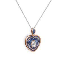Damla Kalp Kolye - Swarovski ve lab safir 18 ayar rose altın kolye (40 cm gümüş rolo zincir) #l8q14r