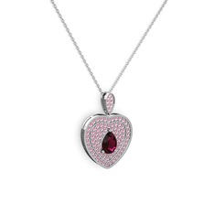 Damla Kalp Kolye - Rodolit garnet ve pembe kuvars 18 ayar beyaz altın kolye (40 cm beyaz altın rolo zincir) #l8wtic