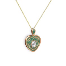Damla Kalp Kolye - Swarovski ve kök zümrüt 14 ayar rose altın kolye (40 cm altın rolo zincir) #lz6uq6