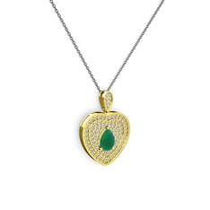 Kök zümrüt ve swarovski 18 ayar altın kolye (40 cm gümüş rolo zincir)
