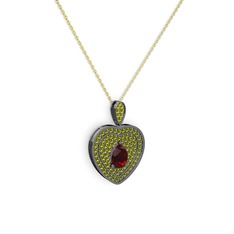 Damla Kalp Kolye - Garnet ve peridot 925 ayar siyah rodyum kaplama gümüş kolye (40 cm altın rolo zincir) #mqho9j