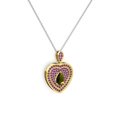 Damla Kalp Kolye - Peridot ve ametist 925 ayar altın kaplama gümüş kolye (40 cm gümüş rolo zincir) #navgum