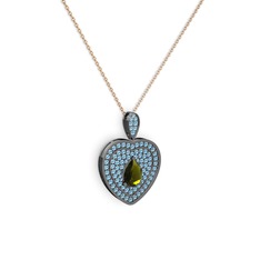 Damla Kalp Kolye - Peridot ve akuamarin 925 ayar siyah rodyum kaplama gümüş kolye (40 cm rose altın rolo zincir) #nbdf5v