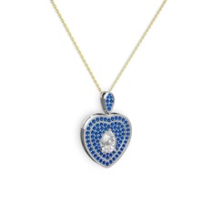 Swarovski ve lab safir 14 ayar beyaz altın kolye (40 cm altın rolo zincir)