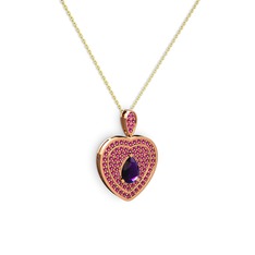 Damla Kalp Kolye - Ametist ve rodolit garnet 925 ayar rose altın kaplama gümüş kolye (40 cm gümüş rolo zincir) #nyq6z