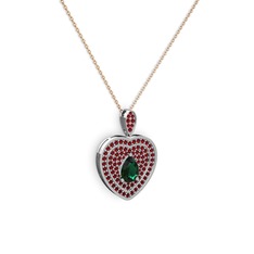 Damla Kalp Kolye - Yeşil kuvars ve garnet 14 ayar beyaz altın kolye (40 cm rose altın rolo zincir) #ojwzbp