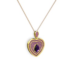 Damla Kalp Kolye - Ametist 18 ayar altın kolye (40 cm rose altın rolo zincir) #oxlkd6