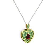 Garnet ve kök zümrüt 14 ayar altın kolye (40 cm beyaz altın rolo zincir)
