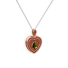Damla Kalp Kolye - Peridot ve garnet 18 ayar rose altın kolye (40 cm beyaz altın rolo zincir) #p3wsng