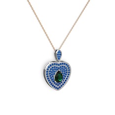 Damla Kalp Kolye - Yeşil kuvars ve lab safir 14 ayar beyaz altın kolye (40 cm rose altın rolo zincir) #p980an