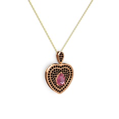 Damla Kalp Kolye - Pembe kuvars ve siyah zirkon 925 ayar rose altın kaplama gümüş kolye (40 cm gümüş rolo zincir) #pb9q5h