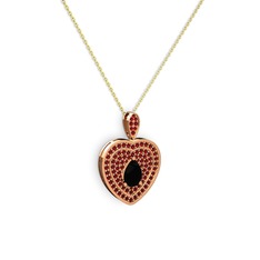 Damla Kalp Kolye - Siyah zirkon ve garnet 18 ayar rose altın kolye (40 cm gümüş rolo zincir) #pbfepp