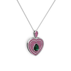 Damla Kalp Kolye - Yeşil kuvars ve rodolit garnet 18 ayar beyaz altın kolye (40 cm beyaz altın rolo zincir) #pf4ku6