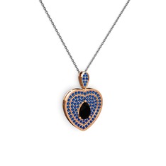 Damla Kalp Kolye - Siyah zirkon ve lab safir 8 ayar rose altın kolye (40 cm gümüş rolo zincir) #pfntcx