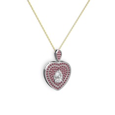 Damla Kalp Kolye - Swarovski ve kök yakut 14 ayar beyaz altın kolye (40 cm altın rolo zincir) #phegdi