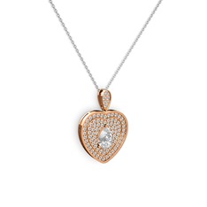 Beyaz zirkon 18 ayar rose altın kolye (40 cm beyaz altın rolo zincir)