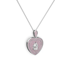 Beyaz zirkon ve pembe kuvars 14 ayar beyaz altın kolye (40 cm beyaz altın rolo zincir)