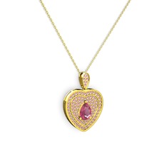 Pembe kuvars 18 ayar altın kolye (40 cm altın rolo zincir)