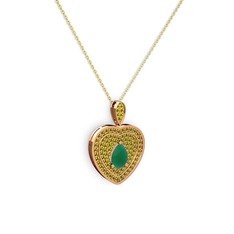 Damla Kalp Kolye - Kök zümrüt ve peridot 14 ayar rose altın kolye (40 cm altın rolo zincir) #qdvxq