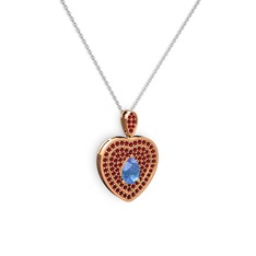 Damla Kalp Kolye - Akuamarin ve garnet 8 ayar rose altın kolye (40 cm beyaz altın rolo zincir) #qmzk2j