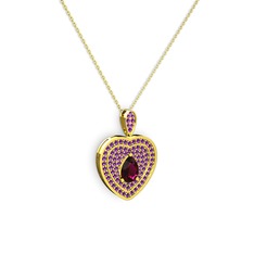 Damla Kalp Kolye - Rodolit garnet ve ametist 18 ayar altın kolye (40 cm altın rolo zincir) #qsola5