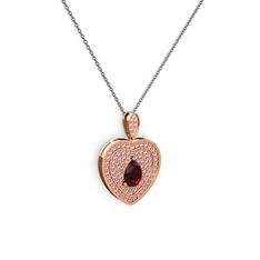 Damla Kalp Kolye - Garnet ve pembe kuvars 925 ayar rose altın kaplama gümüş kolye (40 cm gümüş rolo zincir) #qtxq2s