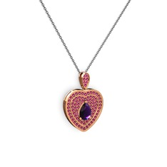 Damla Kalp Kolye - Ametist ve rodolit garnet 8 ayar rose altın kolye (40 cm gümüş rolo zincir) #r3fwqp