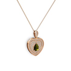 Damla Kalp Kolye - Peridot ve beyaz zirkon 18 ayar rose altın kolye (40 cm rose altın rolo zincir) #regzfg