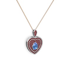 Damla Kalp Kolye - Akuamarin ve garnet 925 ayar gümüş kolye (40 cm rose altın rolo zincir) #rvp8t5