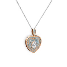Damla Kalp Kolye - Swarovski ve akuamarin 18 ayar rose altın kolye (40 cm beyaz altın rolo zincir) #s31wae