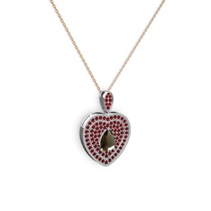 Dumanlı kuvars ve garnet 925 ayar gümüş kolye (40 cm rose altın rolo zincir)