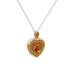 Damla Kalp Kolye - Sitrin ve garnet 18 ayar altın kolye (40 cm beyaz altın rolo zincir) #s9jw4o