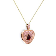 Damla Kalp Kolye - Garnet ve pembe kuvars 14 ayar rose altın kolye (40 cm altın rolo zincir) #sdvaj