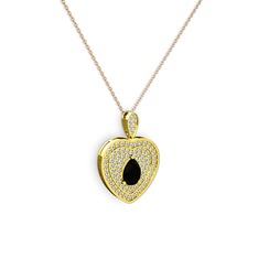 Damla Kalp Kolye - Siyah zirkon ve beyaz zirkon 8 ayar altın kolye (40 cm rose altın rolo zincir) #skrukc