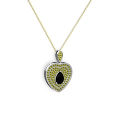 Damla Kalp Kolye - Siyah zirkon ve peridot 8 ayar beyaz altın kolye (40 cm altın rolo zincir) #sti641