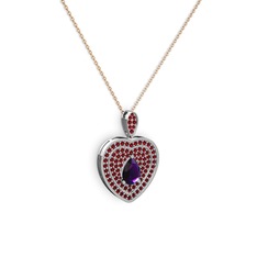 Ametist ve garnet 8 ayar beyaz altın kolye (40 cm rose altın rolo zincir)