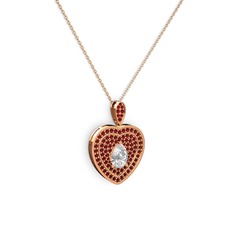 Damla Kalp Kolye - Swarovski ve garnet 925 ayar rose altın kaplama gümüş kolye (40 cm rose altın rolo zincir) #txzrno