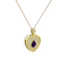 Ametist ve swarovski 14 ayar altın kolye (40 cm rose altın rolo zincir)