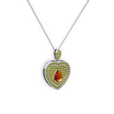 Sitrin ve peridot 18 ayar beyaz altın kolye (40 cm beyaz altın rolo zincir)