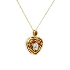 Damla Kalp Kolye - Beyaz zirkon ve garnet 18 ayar altın kolye (40 cm altın rolo zincir) #urwqtf