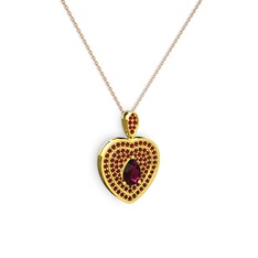 Damla Kalp Kolye - Rodolit garnet ve garnet 14 ayar altın kolye (40 cm rose altın rolo zincir) #v3yueb