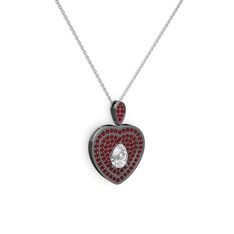 Damla Kalp Kolye - Swarovski ve garnet 925 ayar siyah rodyum kaplama gümüş kolye (40 cm beyaz altın rolo zincir) #v8mshl