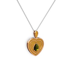 Peridot ve sitrin 18 ayar rose altın kolye (40 cm beyaz altın rolo zincir)