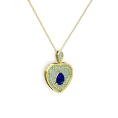 Lab safir ve akuamarin 18 ayar altın kolye (40 cm altın rolo zincir)